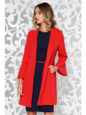 Piros elegáns kabát finom tapintású anyag belső béléssel zsebes háromnegyedes ujjú << lejárt 751937