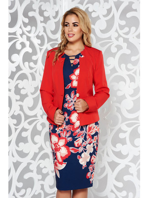 Piros irodai női kosztüm nem rugalmas anyag belső béléssel virágmintás díszítéssel << lejárt 208047