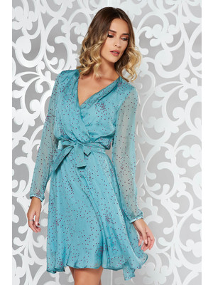 Türkiz StarShinerS ruha elegáns természetes selyem belső béléssel övvel ellátva harang << lejárt 405750