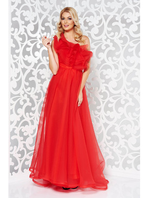 Piros Ana Radu luxus fodros egy vállas ruha tüllből béléssel << lejárt 793237