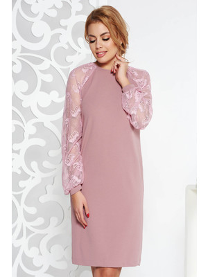 Rózsaszínű StarShinerS elegáns bő szabású midi ruha enyhén rugalmas anyag csipke ujj << lejárt 579828