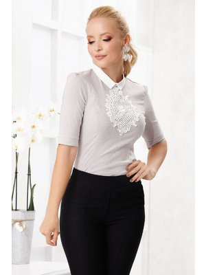 Szürke irodai szűk szabású kötött csipke női ing enyhén elasztikus pamutból
