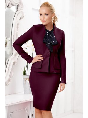 Burgundy elegáns szoknyás két részes női kosztüm szövettel enyhén rugalmas anyagból vékony anyag << lejárt 215455