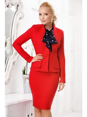 Piros elegáns szoknyás két részes női kosztüm szövettel enyhén rugalmas anyagból vékony anyag << lejárt 697980