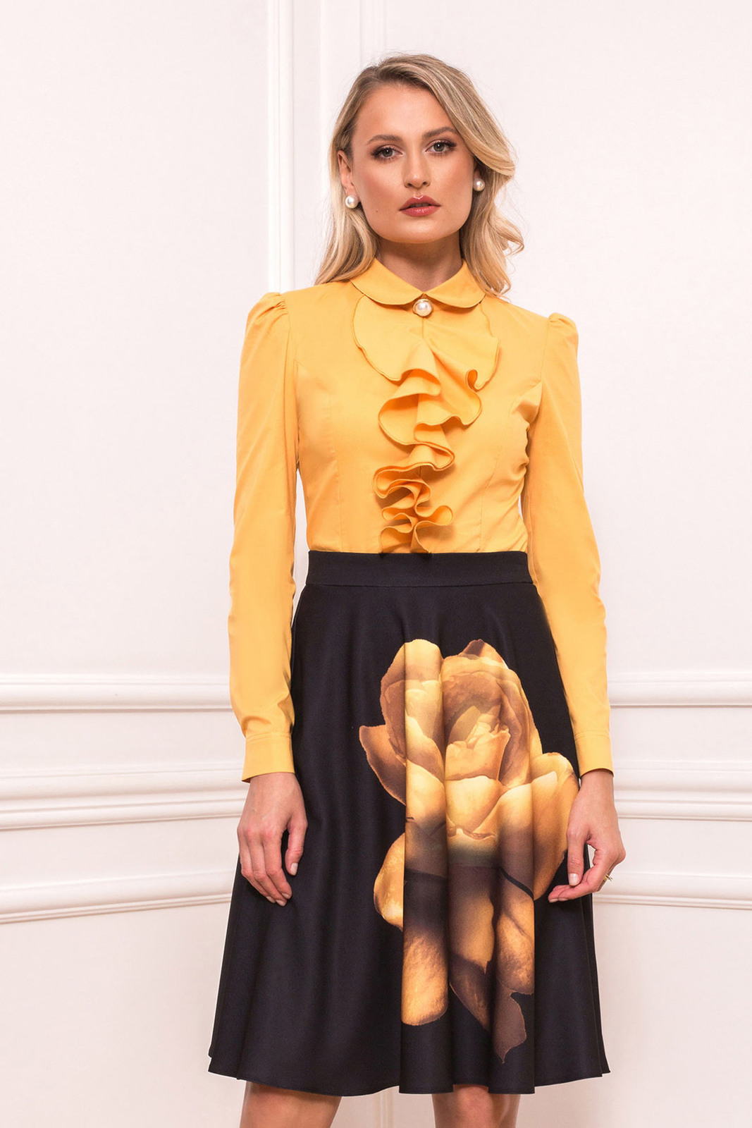 Mustársárga elegáns rövid fodros szűk szabású női ing hosszú ujjakkal << lejárt 827068 27 fotója