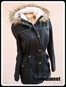 Atmosphere fekete, bőrszegélyes, derékrészen szűkíthető, kapucnis parka kabát (40) << lejárt 2368338 78 fotója