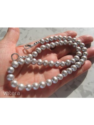 ezüst szürke különleges kerek természetes igazgyöngy gyöngy nyaklánc 45 cm gyöngy 8-9 mm << lejárt 210169