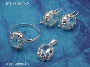 Világoskék köves női ezüst gyűrű, fülbevaló, medál szett, garnitúra << lejárt 6573187 85 fotója
