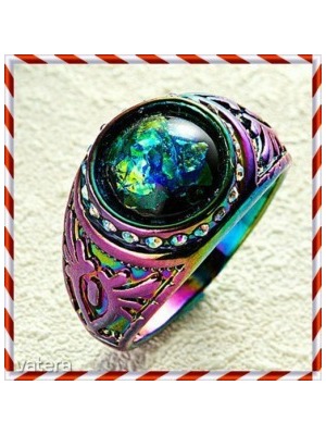 Gyönyörű titániummal bevont ezüst színjátszó tűz opál gyűrű 16,5 mm es A legújabb modell << lejárt 605361