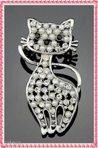 Csodás elegáns 6 cm picike kristály gyöngy cica macska bross kitűző << lejárt 2806105 50 fotója