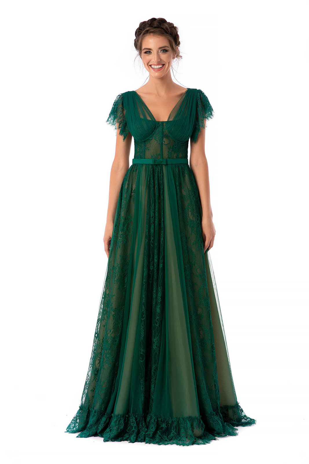 Zöld Ana Radu fűzős a pántoknál fodros luxus harang hosszú ruha csipkés anyagból eltáv << lejárt 7817239 90 fotója
