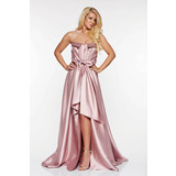 Rózsaszínű LaDonna ruha alkalmi szatén anyagból asszimmetrikus szabással váll nélküli << lejárt 562077