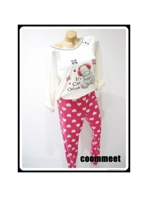Krémszín-pink, Teddy Macis, polár alsós pizsama (44-46) << lejárt 348870