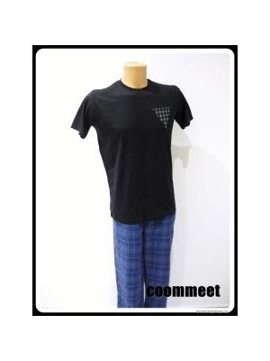 Fekete-kék, kockás alsós, pamut pizsama (M) << lejárt 652414