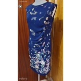 ESKÜVŐ, PARTI - NAVY kék virág mintás oldalt redőzött ruha 2XS-8L-IG 13&euro; << lejárt 521007