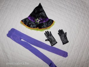 boszi boszorkány jelmezhez kiegészÍtők lila harisnya,kalap,csipke kesztyű,7-8 év,új mi << lejárt 5340863 88 fotója