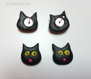 egyedi kézzel készült ékszerek kézműves ékszer Fekete macska cica fej bedugós fülbeval << lejárt 5776169 49 fotója