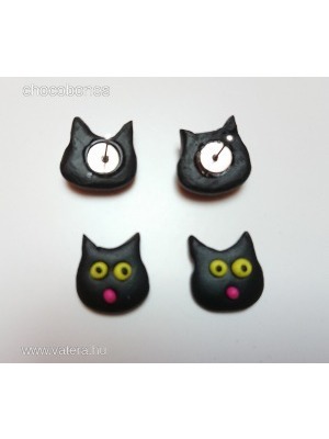 egyedi kézzel készült ékszerek kézműves ékszer Fekete macska cica fej bedugós fülbevaló << lejárt 270202