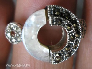 925 ezüst gyűrű 16,1/50,6 mm, Art Deco kagylóhéj+markazit << lejárt 1148363 11 fotója