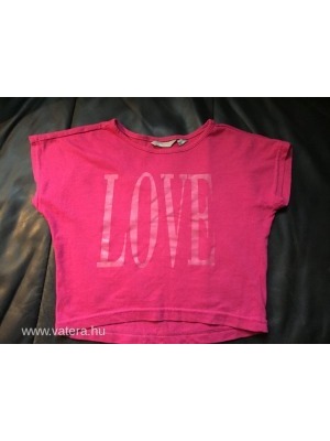 LINDEX ciklámen pink LOVE feliratos lányka rövid póló felső 128 << lejárt 537156