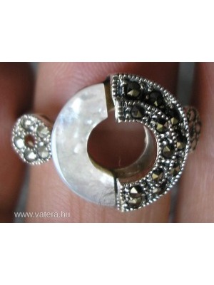 925 ezüst gyűrű 16,1/50,6 mm, Art Deco kagylóhéj+markazit << lejárt 470069