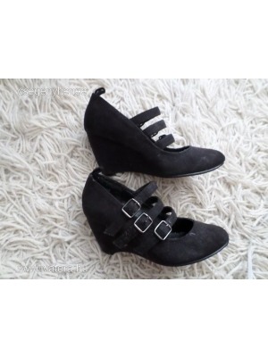 new look fekete művelúr alkalmi magassarkú cipő / 33 (UK1) << lejárt 154179