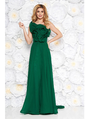 Zöld Ana Radu luxus egy vállas fodros ruha muszlinból béléssel övvel ellátva