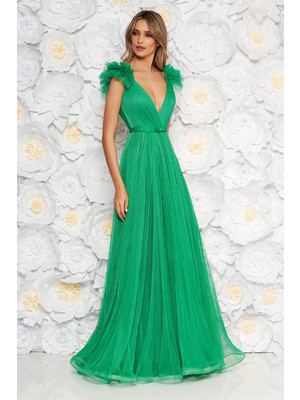 Világos zöld Ana Radu luxus mellrésznél szivacsos ruha tüllből béléssel mély dekoltázzsal