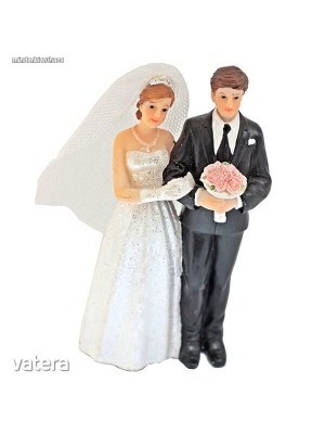 Esküvői tortadísz - esküvői pár csokorral - 11 cm << lejárt 150644