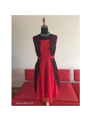 Rainbow különleges elegáns piros női ruha / business ruha /koktél ruha fekete csipkével 42 << lejárt 348741