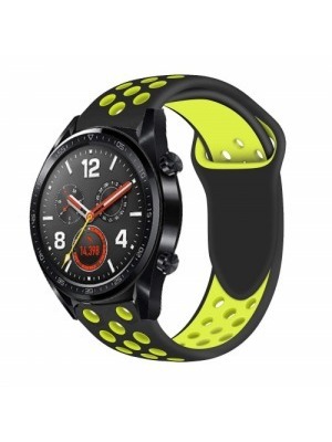 Pótszíj (szilikon, lyukacsos, légáteresztő) FEKETE / SÁRGA - Huawei Watch GT / Honor Watch Magic << lejárt 532343
