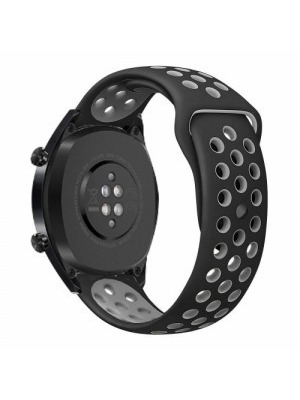 Pótszíj (szilikon, lyukacsos, légáteresztő) FEKETE / SZÜRKE - Huawei Watch GT / Honor Watch Magic << lejárt 811549