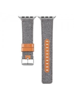 Pótszíj (textil, valódi bőr) SZÜRKE - Apple Watch Series 1 / 2 / 3 / 4 38mm / 40mm << lejárt 235644