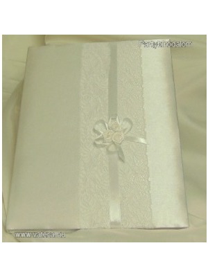 Esküvői vendégkönyv fehér, szatén, csipke díszítéssel (A/4, sima, 70 lapos) << lejárt 236642