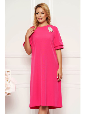 Pink elegáns bő szabású ruha rövid ujjakkal bélés nélkül bross kiegészítővel << lejárt 894105