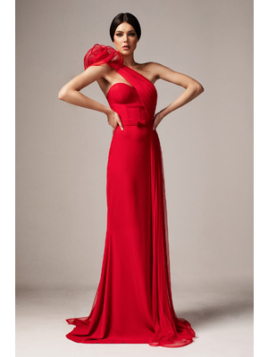 Piros Ana Radu alkalmi hosszú szirén tipusú ruha szivacsos mellrész szűk szabás << lejárt 932280