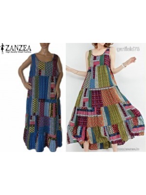 ZANZEA XXL-es PATCHWORK MINTÁS ÚJSZERŰ MESÉS RUHA, MELLBŐSÉGE 112-124 cm << lejárt 951804