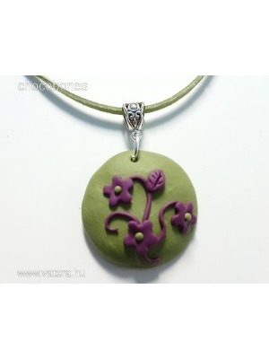 egyedi kézzel készült ékszerek kézműves ékszer Olíva zöld lila virágos nyaklánc << lejárt 471988