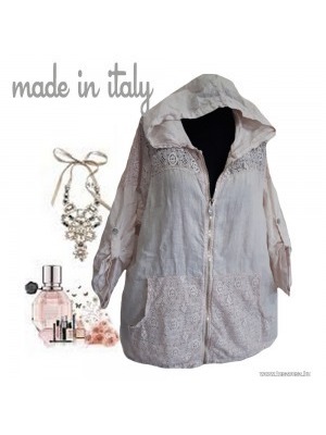Made in Italy, csipkés, púder lenvászon kapucnis kabátka , 44-46-os, 1Ft << lejárt 294732