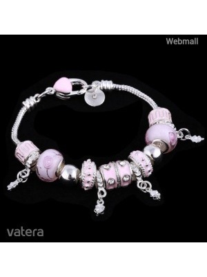 Pandora stílusú nemesacél pink charm karkötő muranoi üveggel << lejárt 979682