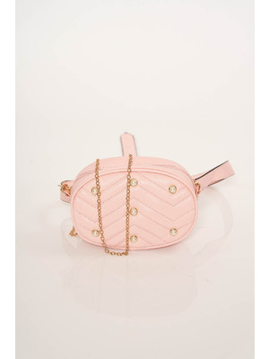 Rózsaszínű gyöngyös díszítésű táska steppelt anyagból és fém lánccal << lejárt 61769