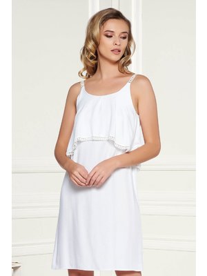 Fehér StarShinerS casual bő szabású pántos ruha rugalmatlan szellős anyagból