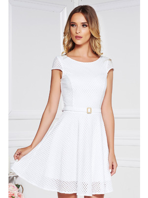 Fehér StarShinerS hétköznapi harang ruha nem elasztikus pamut belső béléssel öv típusú kiegészítővel << lejárt 118561