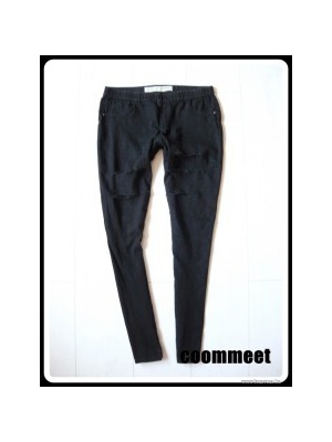 Denim&Co fekete, puha, vékony, szaggatott, farmer leggings (38) << lejárt 93232