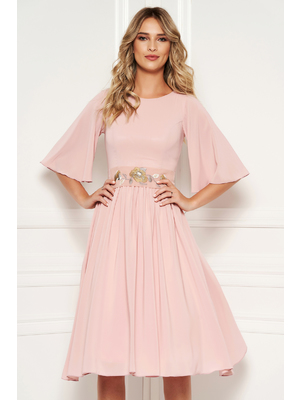 Világos rózsaszín StarShinerS alkalmi harang ruha fátyol belső béléssel övvel ellátva hímzett betétekkel << lejárt 750953