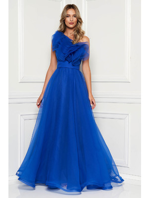 Kék Ana Radu luxus fodros egy vállas ruha tüllből béléssel << lejárt 152576