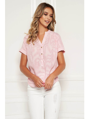 Pink csíkos casual rövid bő szabású női ing v-dekoltázzsal << lejárt 146926