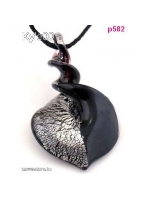 1Ft Fekete Ezüst Csavart Csepp alakú mintás Muránói Üveg medál női Nyaklánc kézműves Retro << lejárt 609852