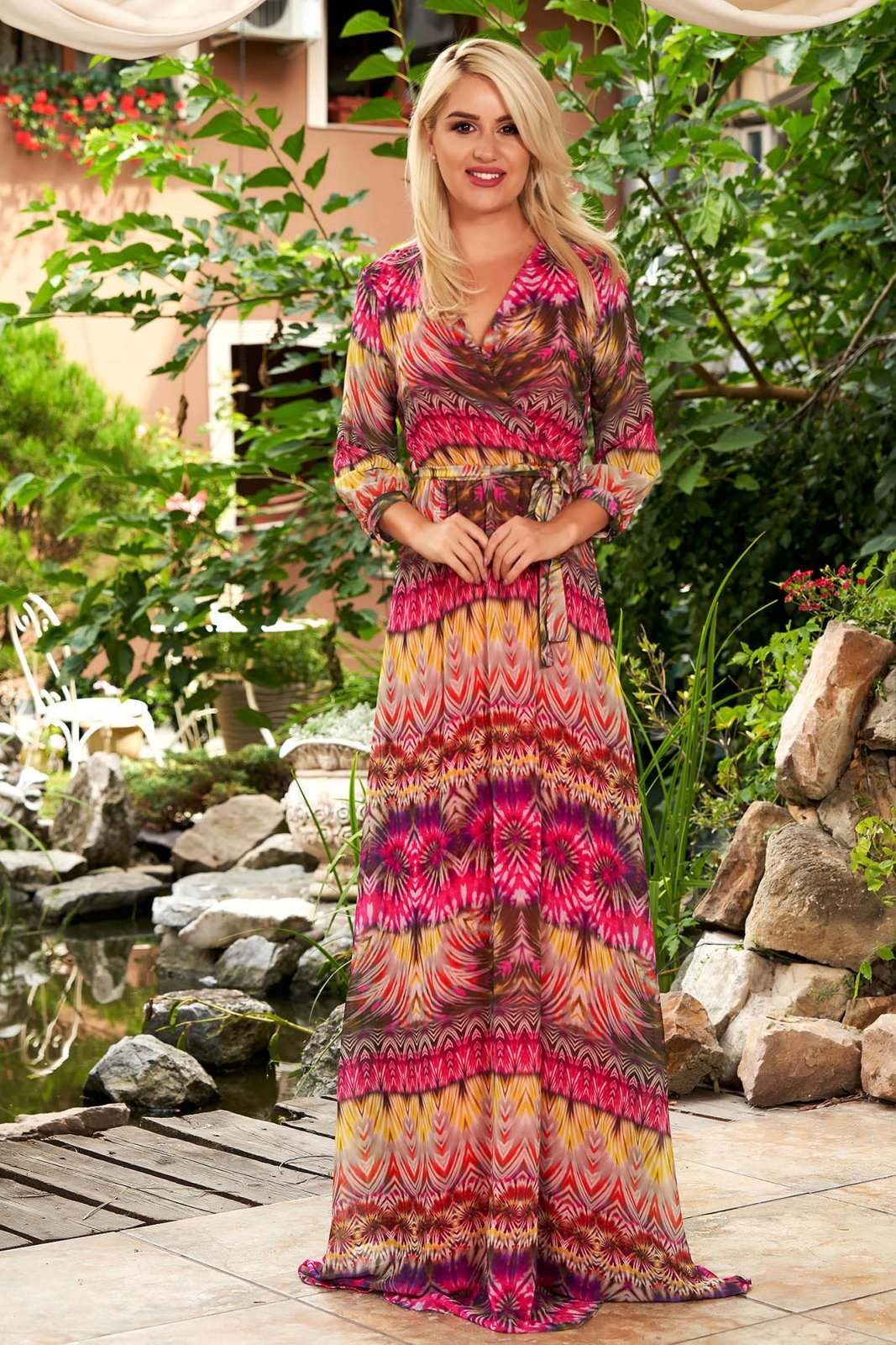 Pink ruha hétköznapi maxi ruhák harang muszlinból grafikai díszítéssel v-dekoltázzsal  << lejárt 1630669 57 fotója