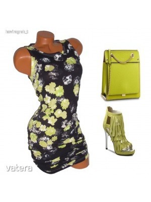 Neonzöld virágos nyári női ruha S/M ÚJ (Postázás 685 Ft) << lejárt 598539